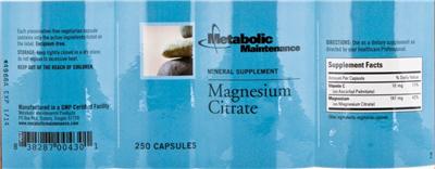 Photo of the Metabolic Maintenance Magnesium Citrate label