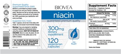 Photo of the BIOVEA Niacin 300 mg label