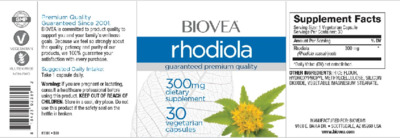 Photo of the BIOVEA Rhodiola 300 mg label