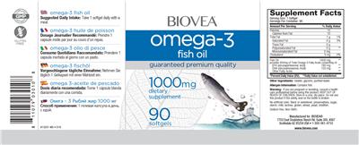 Photo of the BIOVEA Omega-3 Fish Oil 1000 mg label