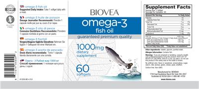 Photo of the BIOVEA Omega-3 Fish Oil 1000 mg label