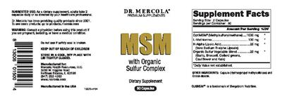 Photo of the Dr. Mercola MSM with Organic Sulfur Complex label