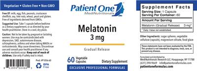 Photo of the Patient One 1 MediNutritionals Melatonin 3 mg Gradual Release label