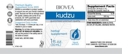 Photo of the BIOVEA Kudzu label