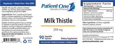 Photo of the Patient One MediNutritionals Milk Thistle 250 mg label