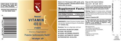Photo of the Exchange Select X Natural Vitamin E 400 IU D-Alpha label