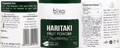Photo of the Bixa Botanical Haritaki Fruit Powder label
