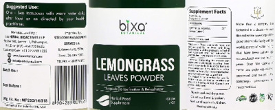 Photo of the Bixa Botanical Lemongrass Leaves Powder label