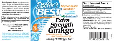 Photo of the Doctor's Best Extra Strength Ginkgo 120 mg label