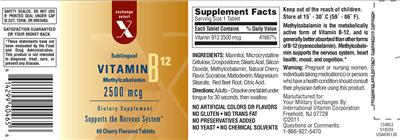 Photo of the Exchange Select X Sublingual Vitamin B12 Methylcobalamin 2500 mcg label