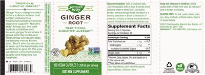 Photo of the Nature's Way Ginger Root 1100 mg label