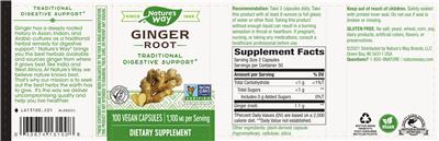 Photo of the Nature's Way Ginger Root 1100 mg label