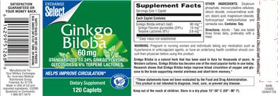 Photo of the Exchange Select Ginkgo Biloba 60 mg label