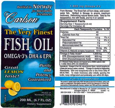 Product label for The Very Finest Fish Omega-3'S DHA & EPA