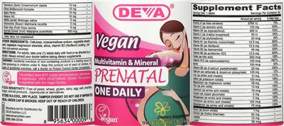 Photo of the DEVA Vegan Prenatal Multivitamin & Mineral label