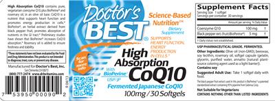 Photo of the Doctor's Best High Absorption CoQ10 100 mg label