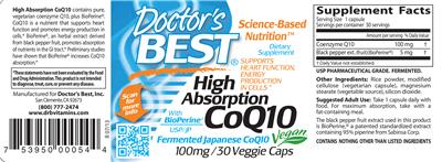 Photo of the Doctor's Best High Absorption CoQ10 100 mg label