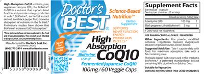 Photo of the Doctor's Best High Absorption CoQ10 100 mg label