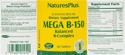 Photo of the NaturesPlus Mega B-150 Balanced B-Complex label