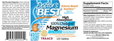 Photo of the Doctor's Best High Absorption 100% Chelated Magnesium label