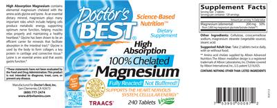 Photo of the Doctor's Best High Absorption 100% Chelated Magnesium label