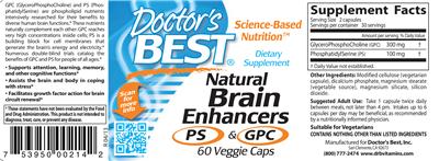 Photo of the Doctor's Best Natural Brain Enhancers PS & GPC label
