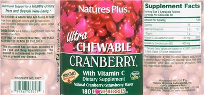 Photo of the Natures Plus Ultra Chewable Cranberry with Vitamin C Natural Cranberry/Strawberry Flavor label