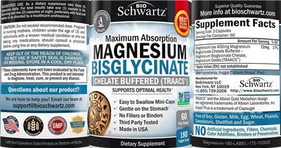 Photo of the BioSchwartz Magnesium Bisglycinate label
