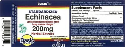 Photo of the Basic Vitamins Echinacea 200 mg label