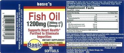Photo of the Basic Vitamins Fish Oil 1200 mg label