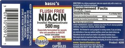 Photo of the Basic Vitamins Flush Free Niacin 500 mg label