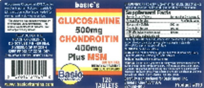 Photo of the Basic Vitamins Glucosamine 500 mg Chondroitin 400 mg plus MSM label