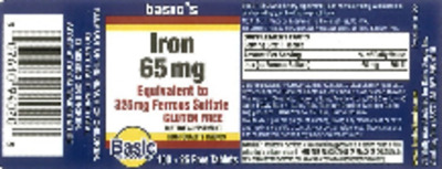 Photo of the Basic Vitamins Iron 65 mg label