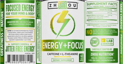 Product label for Energy + Focus