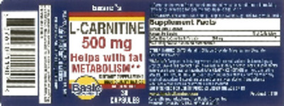Photo of the Basic Vitamins L-Carnitine 500 mg label