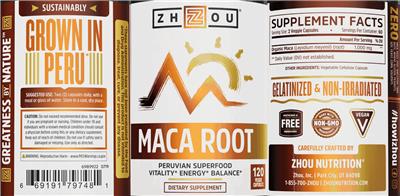 Photo of the ZHOU Maca Root label