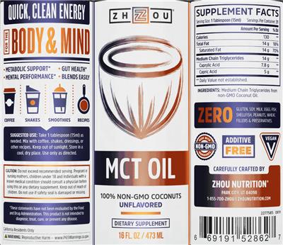 Photo of the ZHOU MCT Oil Unflavored label