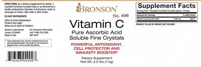Photo of the Bronson Vitamin C Pure Ascorbic Acid Soluble Fine Crystals label