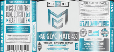 Photo of the ZHOU Mag Glycinate 450 mg label