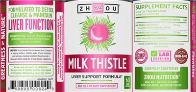 Photo of the ZHOU Milk Thistle 450 mg label