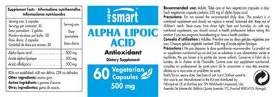 Photo of the SuperSmart Alpha Lipoic Acid 500 mg label