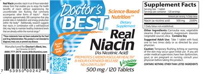 Photo of the Doctor's Best Real Niacin (As Nicotinic Acid) 500 mg label