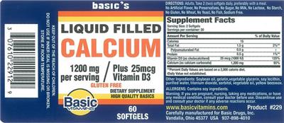 Photo of the Basic Vitamins Liquid Filled Calcium label