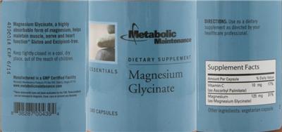 Photo of the Metabolic Maintenance Magnesium Glycinate label