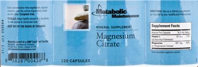 Photo of the Metabolic Maintenance Magnesium Citrate label
