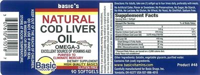 Photo of the Basic Vitamins Natural Cod Liver Oil label
