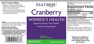 Photo of the Natrol Cranberry 800 mg label
