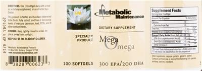 Photo of the Metabolic Maintenance Mega Omega label