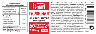 Photo of the SuperSmart Pycnogenol 200 mg label