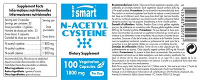 Photo of the SuperSmart N-Acetyl Cysteine 1800 mg label